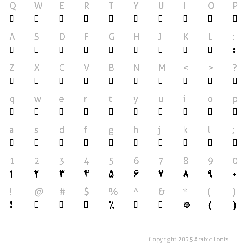 Character Map of 0 Titr Bold Bold