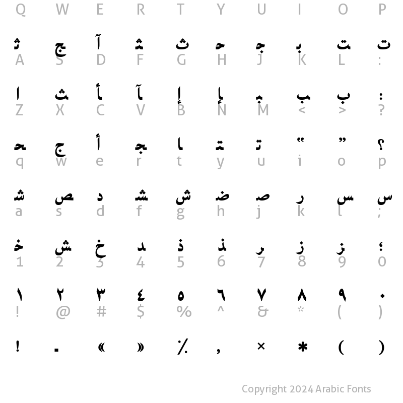 Character Map of Arabic Bold