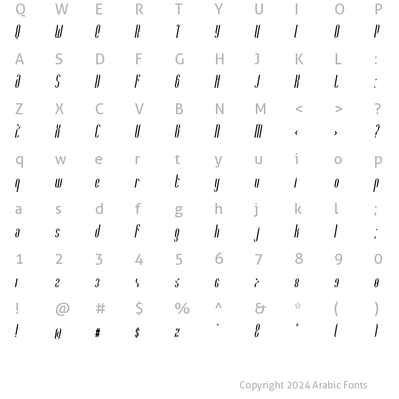 Character Map of Coco Bold Condensed Italic