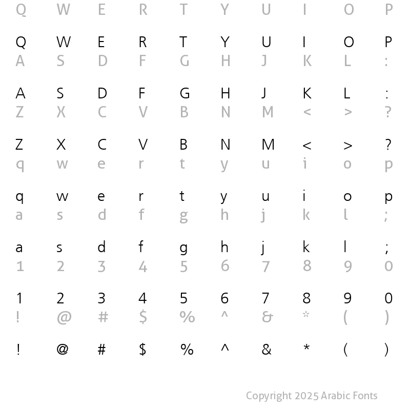 Character Map of Frutiger LT Arabic 45 Light