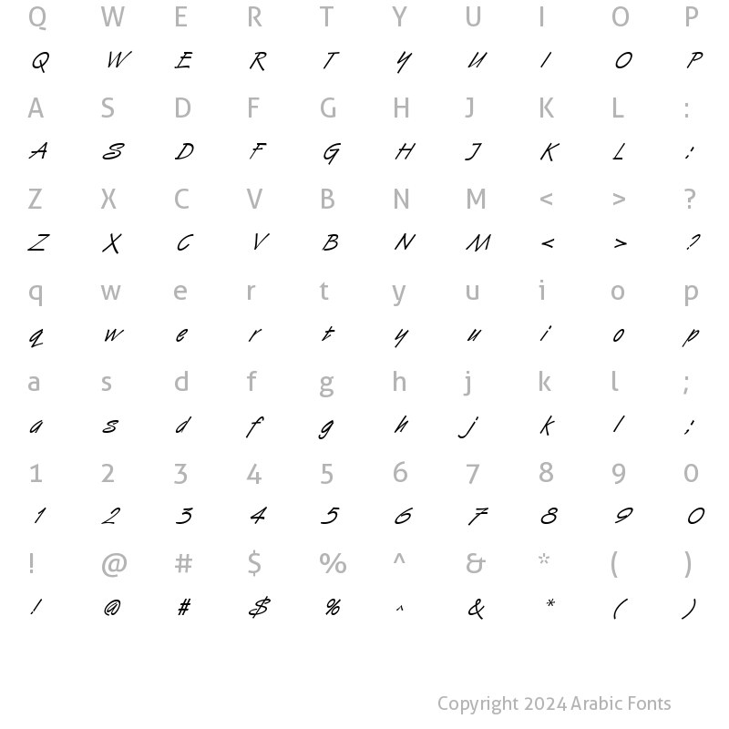 Character Map of HandStroke Italic