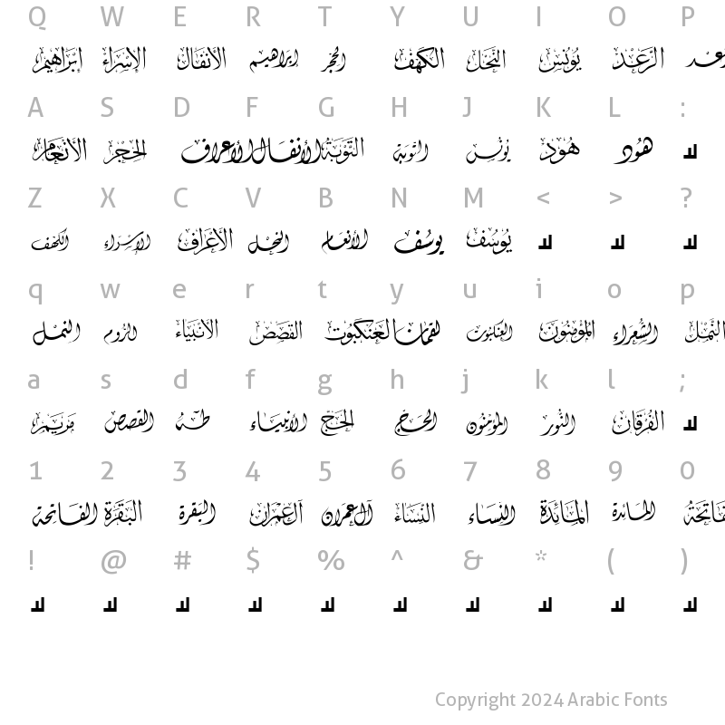 Character Map of Mcs Swer Al_Quran 1 Normal