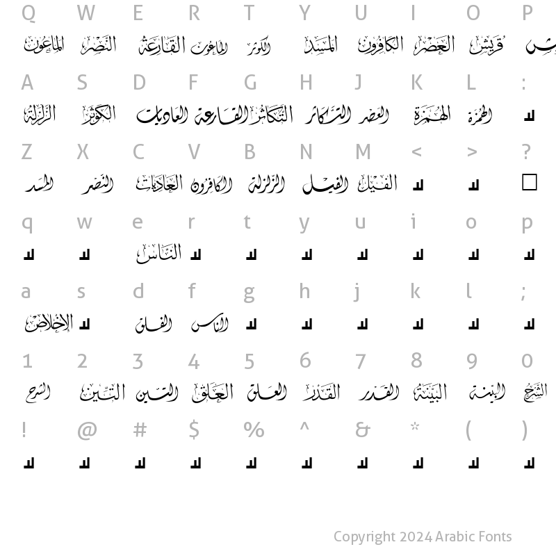 Character Map of Mcs Swer Al_Quran 4 Normal